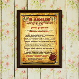Подарочный диплом (плакетка) *10 заповедей молодых родителей*