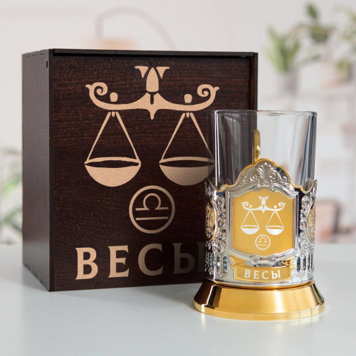 Подстаканник «Весы» (позолота) в футляре с гравировкой