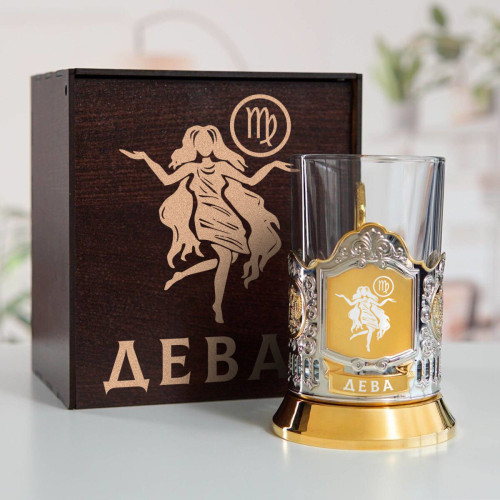 Подстаканник «Дева» (позолота) в футляре с гравировкой