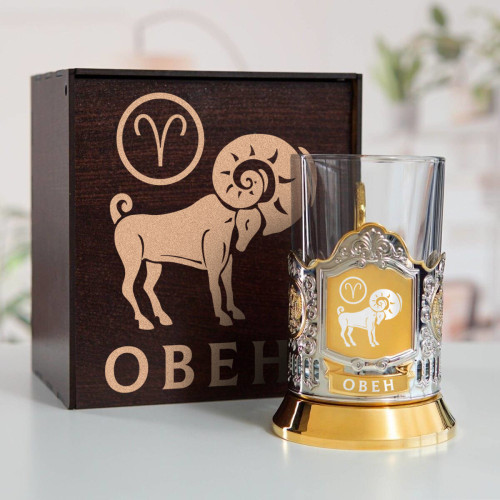 Подстаканник «Овен» (позолота) в футляре с гравировкой