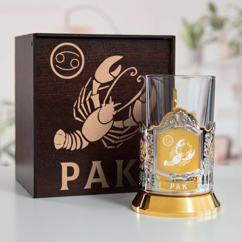 Подстаканник «Рак» (позолота) в футляре с гравировкой