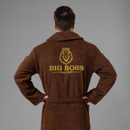 Мужской халат с вышивкой "BigBoss" (коричневый)