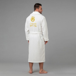 Мужской халат с вышивкой "Хищник" именной (белый)