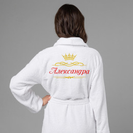 Женский халат с вышивкой "Именная корона" (белый)