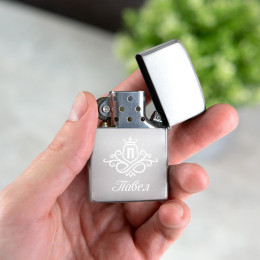 Именная зажигалка "Silver" в футляре-подставке