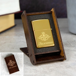 Именная зажигалка "Gold" в футляре-подставке