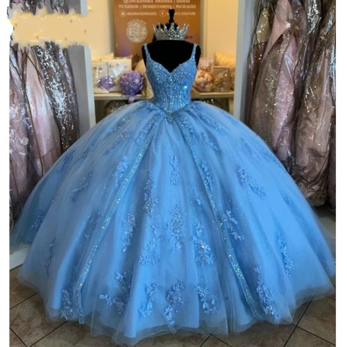 Женские милые платья Quinceanera, бальное платье на тонких бретельках, аппликация, милые 16-летние платья для подростков