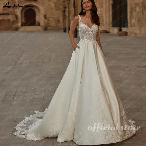 Lakshmigown атласное свадебное платье, пляжное лето 2025, Vestidos, элегантные длинные свадебные платья, кружевные аппликации по индивидуальному заказу