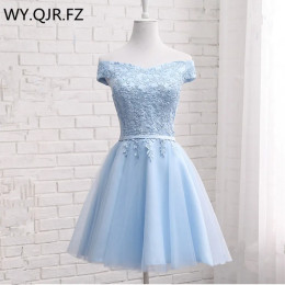 WYHS-70 # Синие короткие платья подружки невесты на шнуровке с вырезом лодочкой, новинка лета 2025 года, свадебное платье для выпускного вечера, дешевое платье на заказ, оптовая продажа