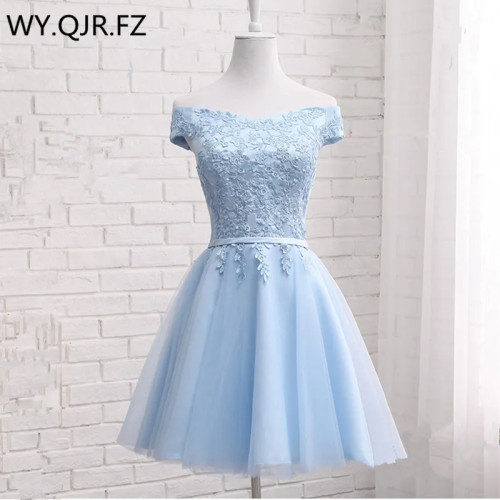 WYHS-70 # Синие короткие платья подружки невесты на шнуровке с вырезом лодочкой, новинка лета 2025 года, свадебное платье для выпускного вечера, дешевое платье на заказ, оптовая продажа