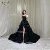 Xijun Glitter Black Long Evening Dresses Tiered Sleeveless Korean Wedding Dresses Photo Shoot Formal Prom Dresses Customized