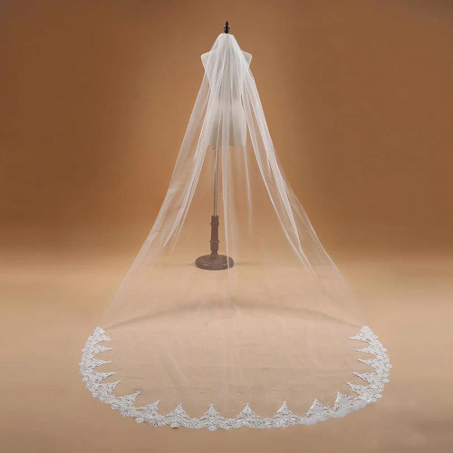 Voile Mariage 3M Однослойная кружевная кромка Белая слоновая кость Соборная свадебная фата Длинная фата Дешевые свадебные аксессуары Veu de Noiva