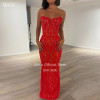 Qanz красные кружевные аппликации Robes De Soirée Sweethert без рукавов платья русалки для выпускного вечера корсет сзади вечерние платья женские по индивидуальному заказу