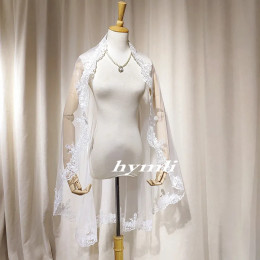 Фата с кружевным краем, Кружевная свадебная фата Mantilla, Кружевная фата с зубчатыми краями, Мягкая нежная кружевная фата, Свадебная фата с расческой