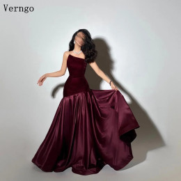 Verngo бордовое атласное вечернее платье без бретелек трапециевидной формы вечернее платье в Саудовской Аравии элегантное семейное платье для выпускного вечера по индивидуальному заказу