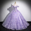 Lamour 2025 Элегантные фиолетовые платья Quinceanera с открытыми плечами и цветами длиной до пола, бальные платья принцессы с аппликацией, Vestidos