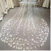 Фата цвета слоновой кости, длинная свадебная фата в соборе, 3D цветы, кружевная фата с лепестками и цветочным принтом для невесты с расческой Velos De Novia