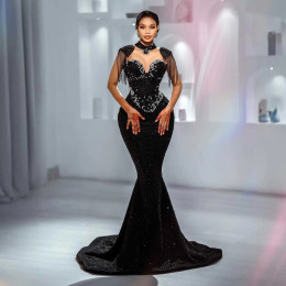 Удивительное платье на день рождения в стиле Aso Ebi, черное вечернее платье русалки с бисером, большие размеры, африканское свадебное платье, платье для выпускного вечера Asoebi