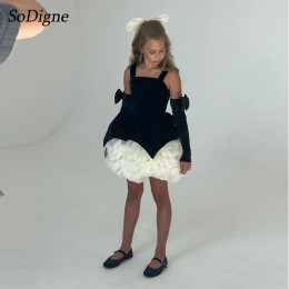 SoDigne мини-платье трапециевидной формы с цветочным узором для девочек, бархатная юбка со съемными рукавами и оборками, праздничные платья для девочек, 2025 г., детское платье по индивидуальному заказу