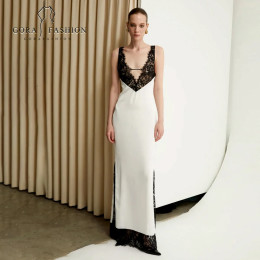 GORAFASHION элегантное кружевное белое вечернее платье с v-образным вырезом, бандажное вышитое сексуальное тонкое коктейльное платье без рукавов для женщин