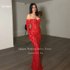 Qembali Red Lace Русалка Вечерние платья Robe De Soirée Sweetheart с длинными рукавами Пром платья Vestido De Gala Noche Mujer по индивидуальному заказу
