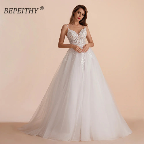 BEPEITHY Boho Ivory A Line Кружевные свадебные платья для невесты для женщин 2023, без рукавов длиной до пола, сексуальное садовое белое свадебное платье, новинка