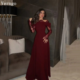 Вечернее платье Verngo из крепа бордового цвета, ТРАПЕЦИЕВИДНОЕ кружевное платье с открытыми плечами и длинными рукавами, вечерние платья на выпускной
