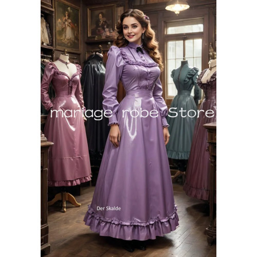 Lilac Lavender Princess Victorian Evening Dresses Long Sleeve Customsized Shiny Rococo Lolita Costume Prom Gown Cosplay