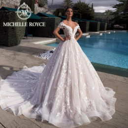 Бальное платье Michelle Royce, роскошное свадебное платье с открытыми плечами, аппликациями и бисером, кружевное свадебное платье с v-образным вырезом, Vestidos De Novia
