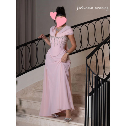 Fortunate Evening Elegant Vintage Sweet Pink Beads Chiffon Mermaid Princess Formal Occasion Prom Dress Evening Party Gowns