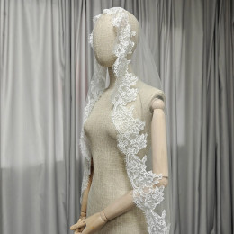 Короткая свадебная фата Mantilla по индивидуальному заказу с кружевом для ресниц, короткая/средняя фата длиной 1 м/1,5 м/2 м со скрытым расчетом, одноуровневая фата