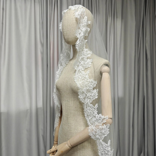 Короткая свадебная фата Mantilla по индивидуальному заказу с кружевом для ресниц, короткая/средняя фата длиной 1 м/1,5 м/2 м со скрытым расчетом, одноуровневая фата