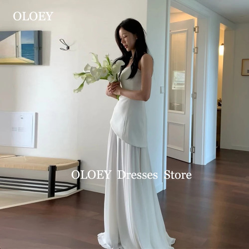 OLOEY Простые свадебные платья без бретелек Корейская фотосессия Асимметричные свадебные платья длиной до пола Индивидуальное платье без рукавов de mar