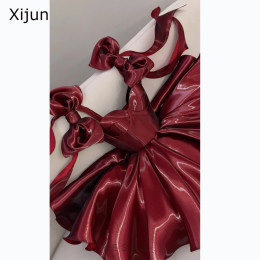 Xijun современные красные блестящие короткие вечерние платья с бантом на бретельках трапециевидной формы вечерние платья для выпускного вечера без бретелек платья для дня рождения по индивидуальному заказу