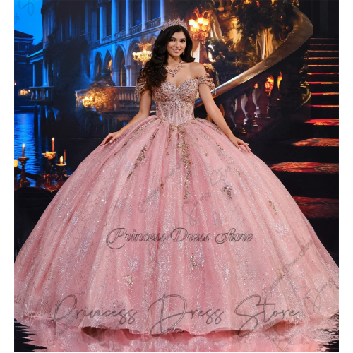 Блестящее Мексиканское платье принцессы Quinceanera, бальное платье с бусинами и блестками, аппликациями, платье на день рождения, Vestidos De 15 лет, по индивидуальному заказу