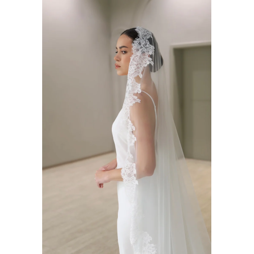 Кружевная фата Mantilla, одноярусная фата с кружевной отделкой, длинная свадебная фата в соборе