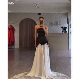 Bella Индивидуальный комплект из двух предметов с жемчугом, атласные вечерние платья без бретелек и без рукавов, платье для выпускного вечера длиной до пола, 2025