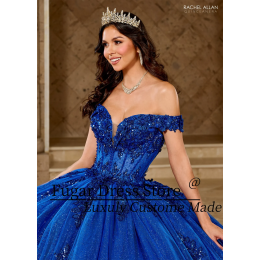 Роскошные королевские синие платья принцессы Quinceanera с вышитой аппликацией, длинные платья из тафты с открытыми плечами, Vestidos De 15 Anos 24