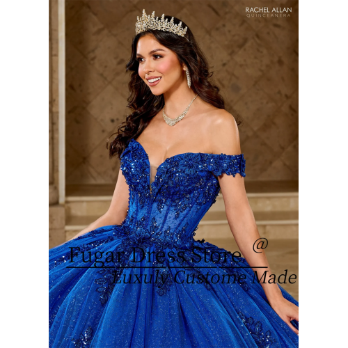 Роскошные королевские синие платья принцессы Quinceanera с вышитой аппликацией, длинные платья из тафты с открытыми плечами, Vestidos De 15 Anos 24