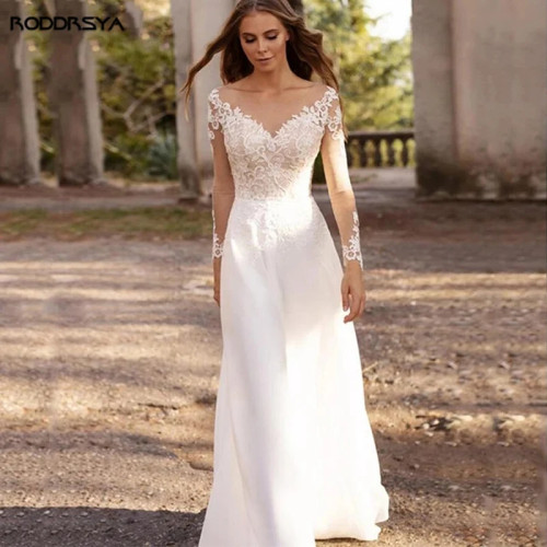 Женские свадебные платья Vestidos De Noiva Mariage Illusion Backless Civil BrШифоновые Свадебные платья RODDRSYA в стиле бохо для женщин, свадебные платья, свадебное платье с открытой спиной, эффектные свадебные платья