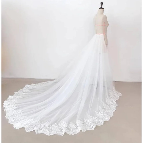 Реальное изображение, белая съемная тюлевая юбка, длинный шлейф цвета слоновой кости, кружевные аппликации, свадебные аксессуары, съемная свадебная юбка на заказ