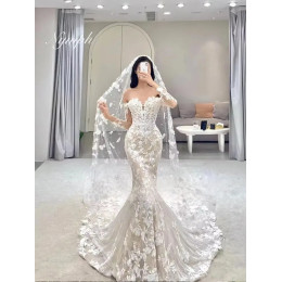 BOHO новое свадебное платье с длинным рукавом для женщин, стильное платье с открытой спиной и русалкой, кружевное платье с цветами и шлейфом, платье невесты, Vestido De Noiva