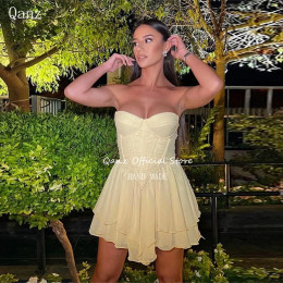 Qanz сексуальные желтые платья для выпускного вечера мини-короткие шифоновые платья на шнуровке сзади Vestidos Para Eventos Especiales Dress Party Night Club по индивидуальному заказу