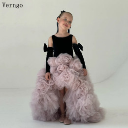 Verngo розовое тюлевое платье с цветочным узором для девочек, бальное платье без рукавов с высоким круглым вырезом и скользящим шлейфом, платье для дня рождения по индивидуальному заказу
