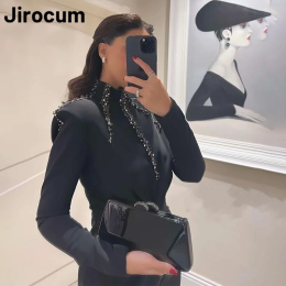 Jirocum Русалка с длинным рукавом платье для выпускного вечера женское платье с высоким воротом длиной до пола вечерние платья плиссированное платье для торжественных случаев по индивидуальному заказу