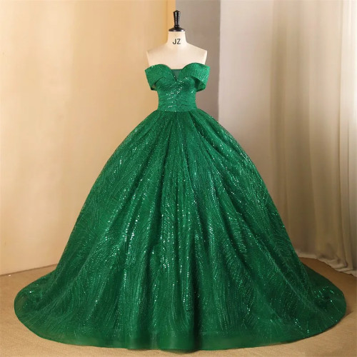 Женские платья 15 Quinceanera 2024, вечерние платья с открытыми плечами, роскошное платье с блестками для выпускного вечера, наряды на заказ