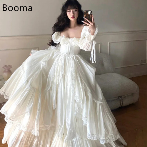 Booma Простые свадебные платья трапециевидной формы, кружевное платье длиной до пола с длинными рукавами и бантом, платье невесты на заказ 2025