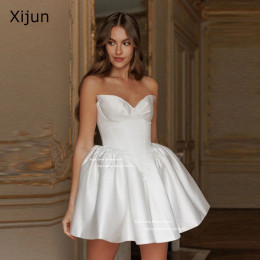Xijun Simple Ivory Short Wedding Dresses Satin Sweetheart  A-Line Prom Gowns Formal Occasion Birdal Gowns 2025 Women Customized