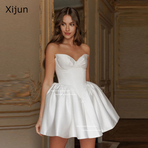 Xijun Simple Ivory Short Wedding Dresses Satin Sweetheart  A-Line Prom Gowns Formal Occasion Birdal Gowns 2025 Women Customized