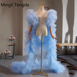Mingli Tengda шаль невесты небесно-голубое элегантное женское болеро нерегулярный тюлевой плащ накидка на руку свадебные аксессуары перспектива